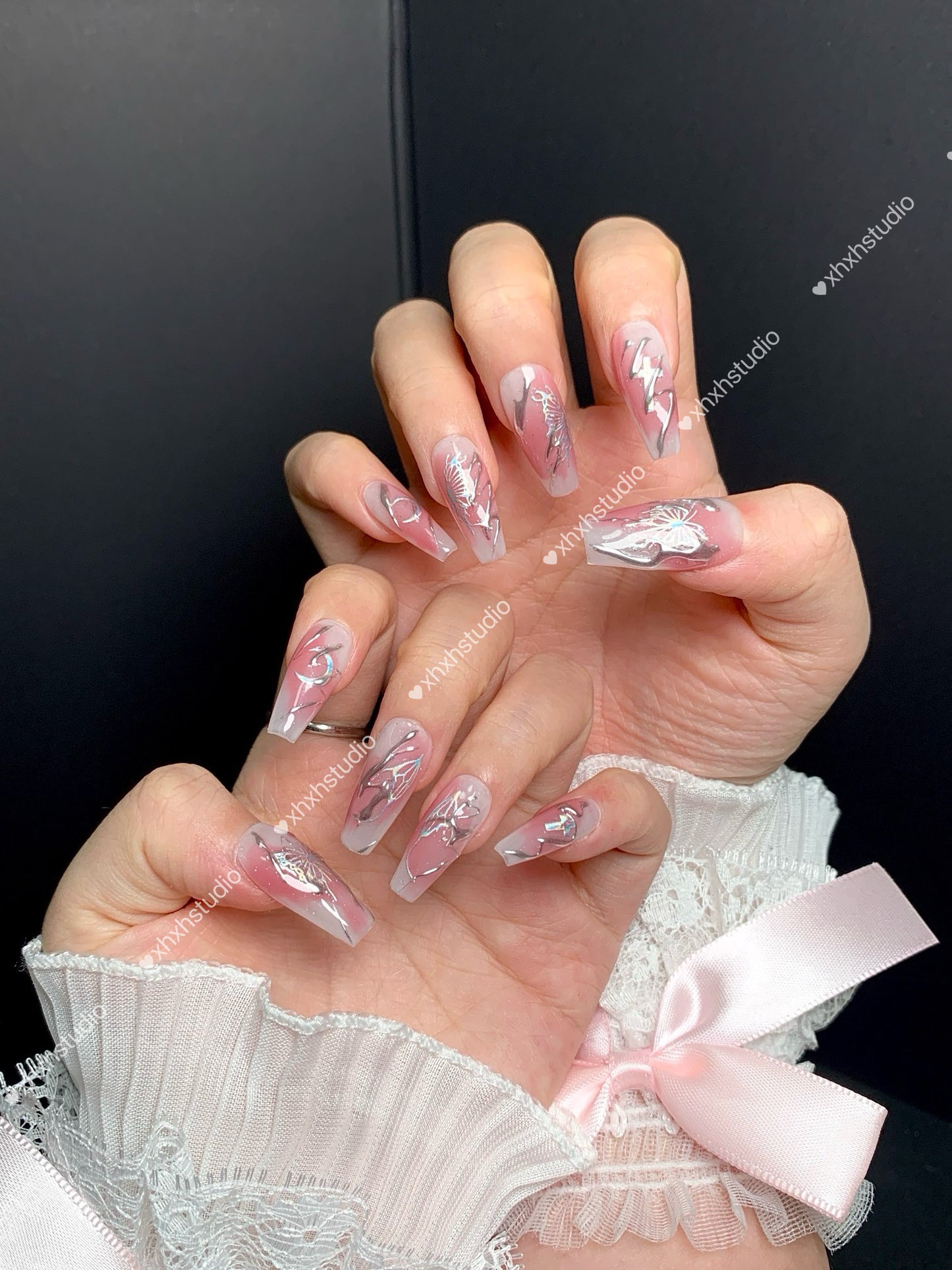 Pink Butterfly Glow Nail Art