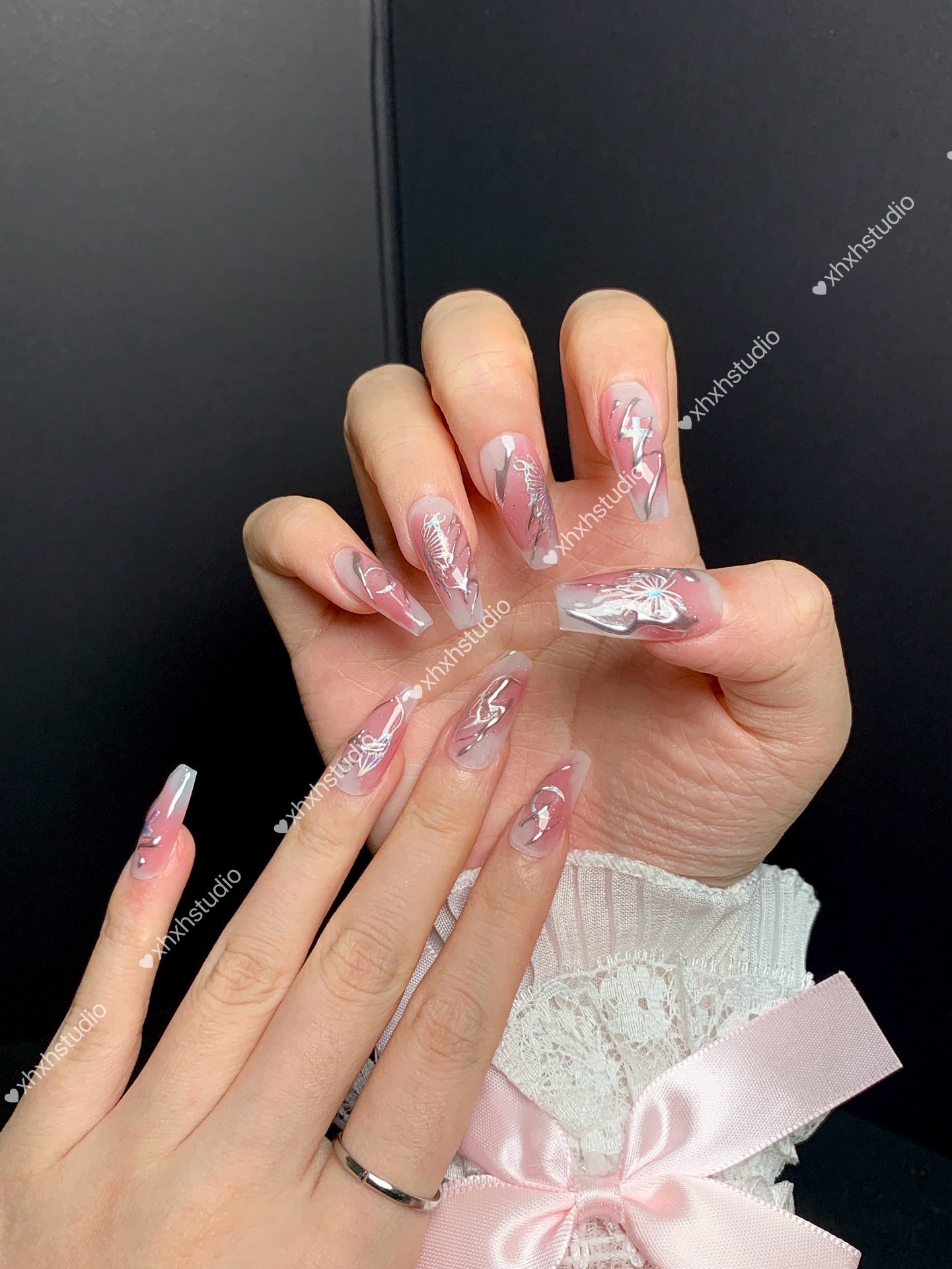 Pink Butterfly Glow Nail Art