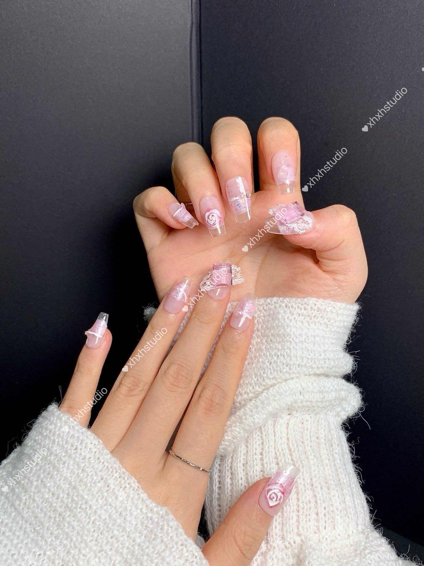 Fantasy Pink Rose Nail Art