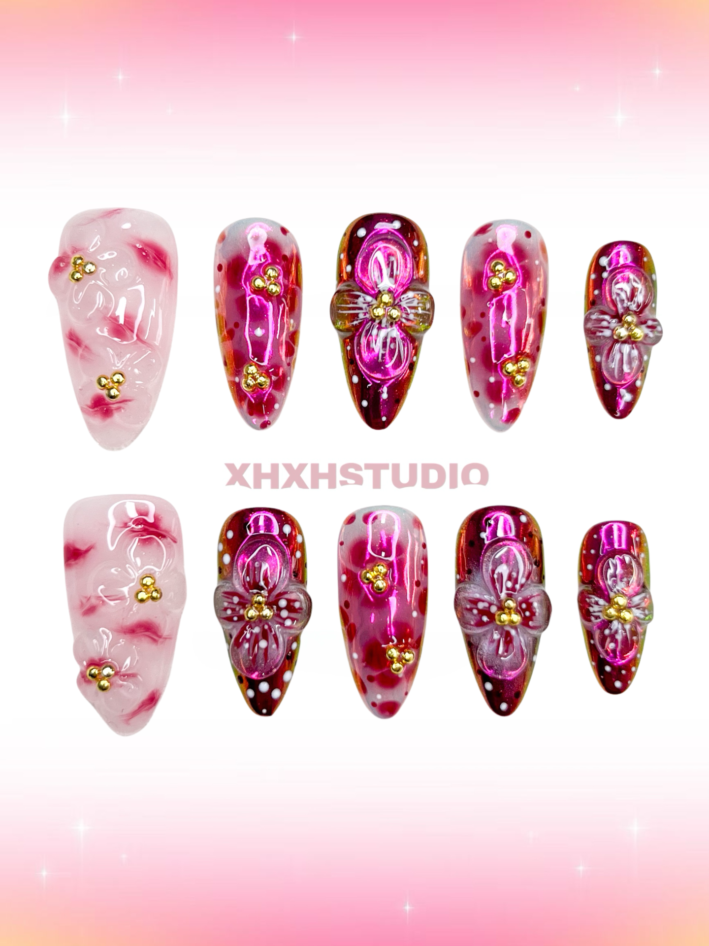Pink - rhyme Gold - adorned Nail Art