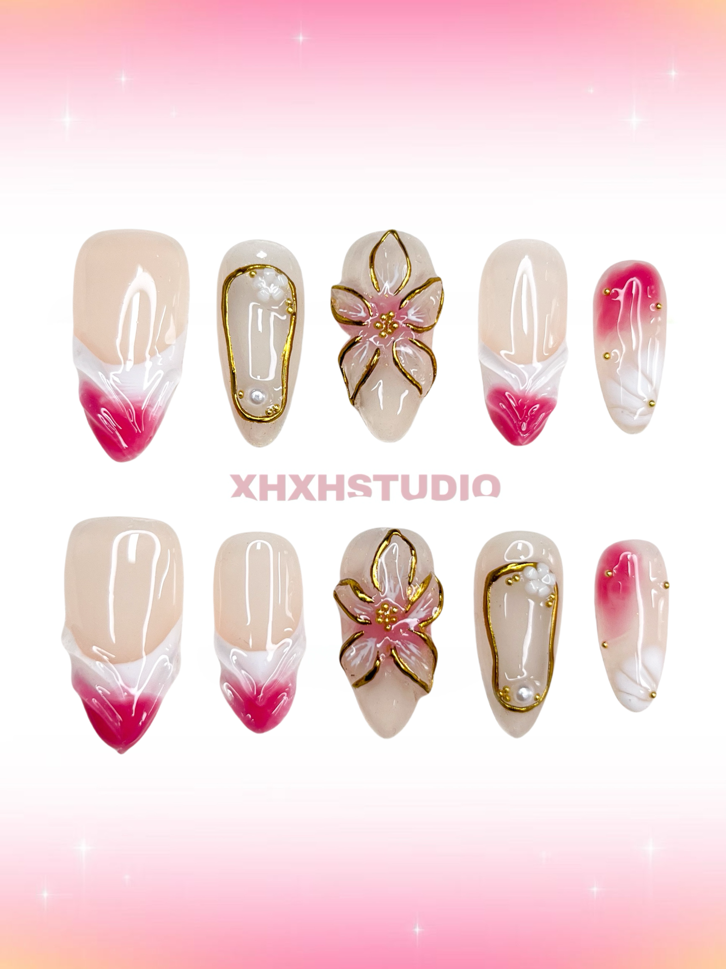 Pink - rhyme Golden Flower Nail Art