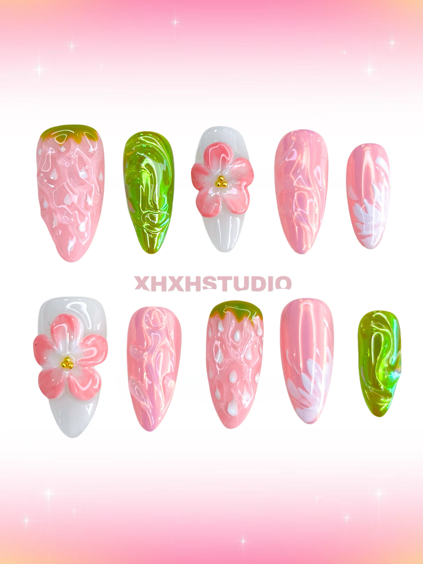 Pink - green Sweet Dream Nail Art
