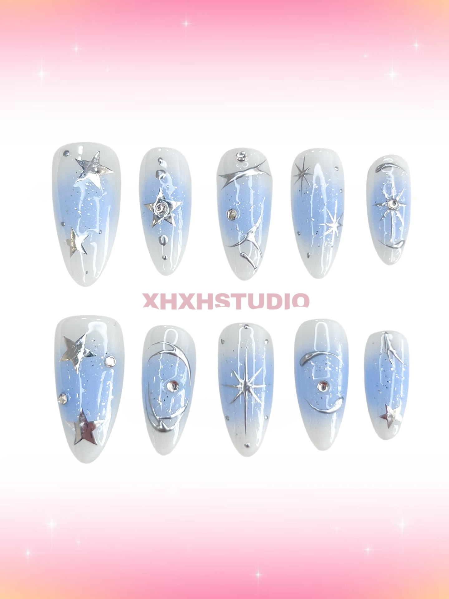 Star - dream Blue - tone Nail Art