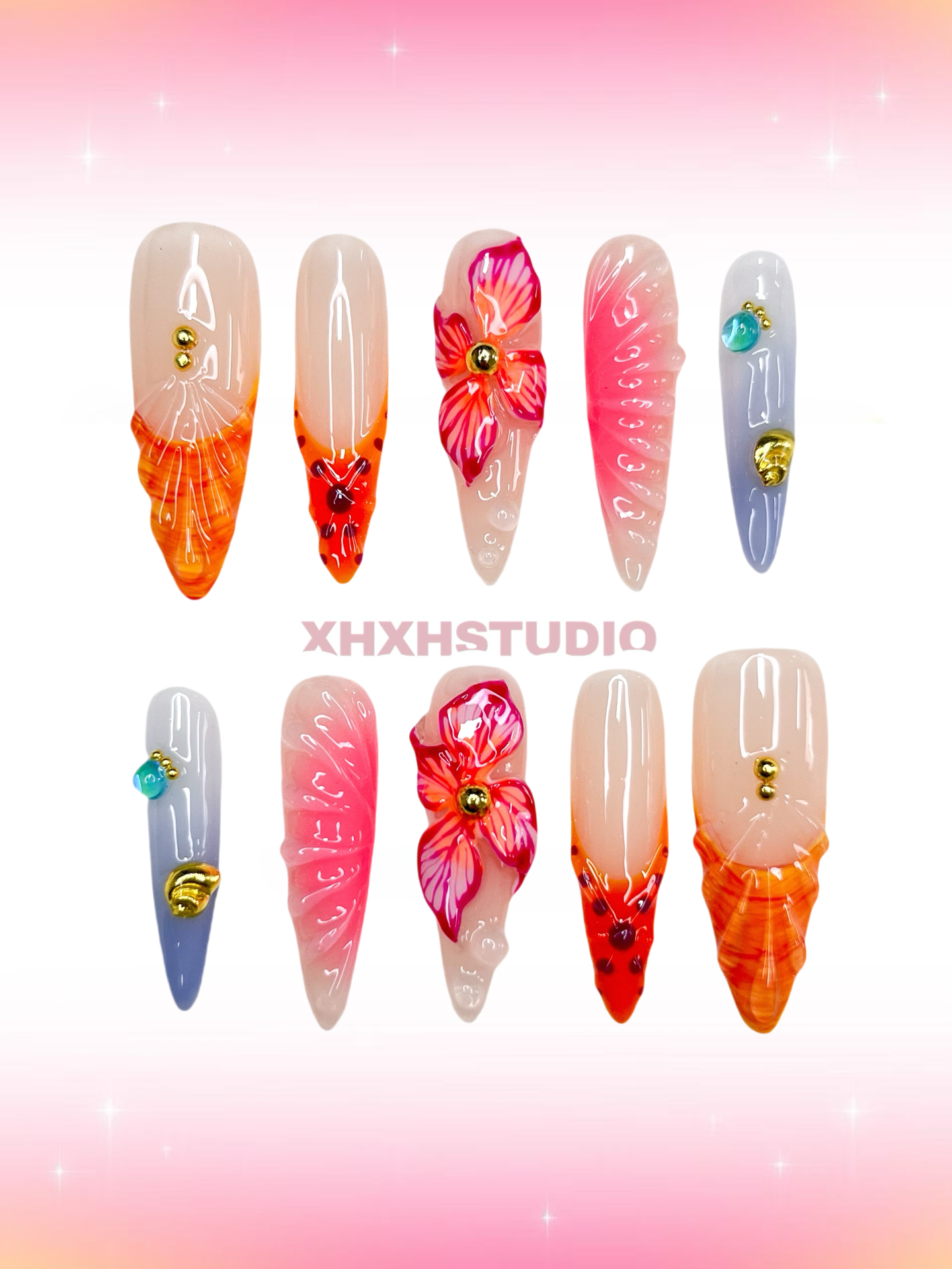 Orange - pink Dreamy Nail Art