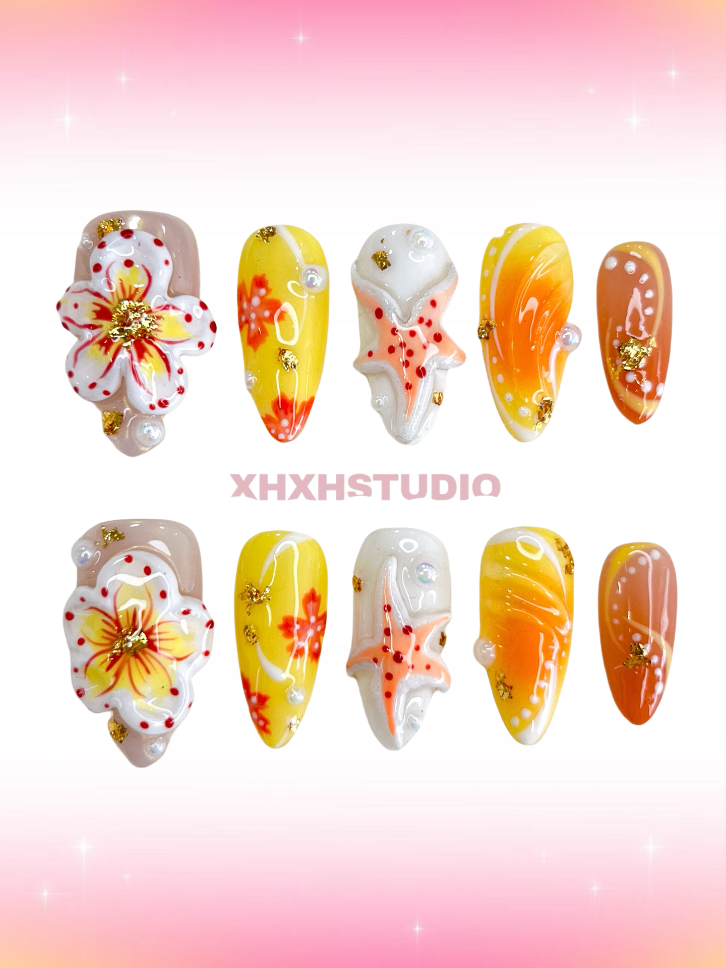 Warm Sea Flower Nail Art