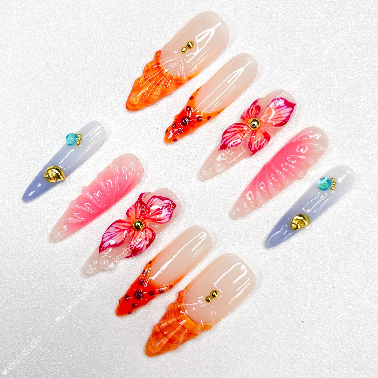 Orange - pink Dreamy Nail Art