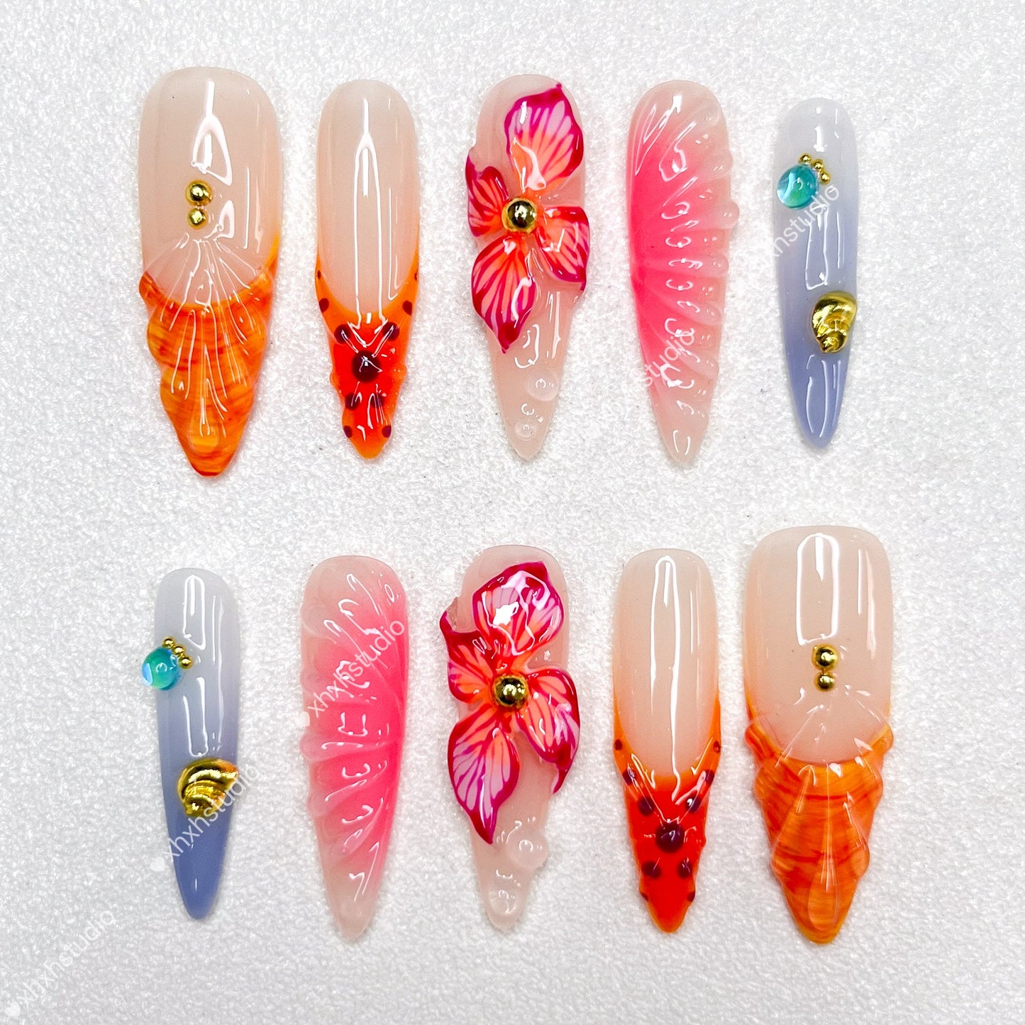 Orange - pink Dreamy Nail Art