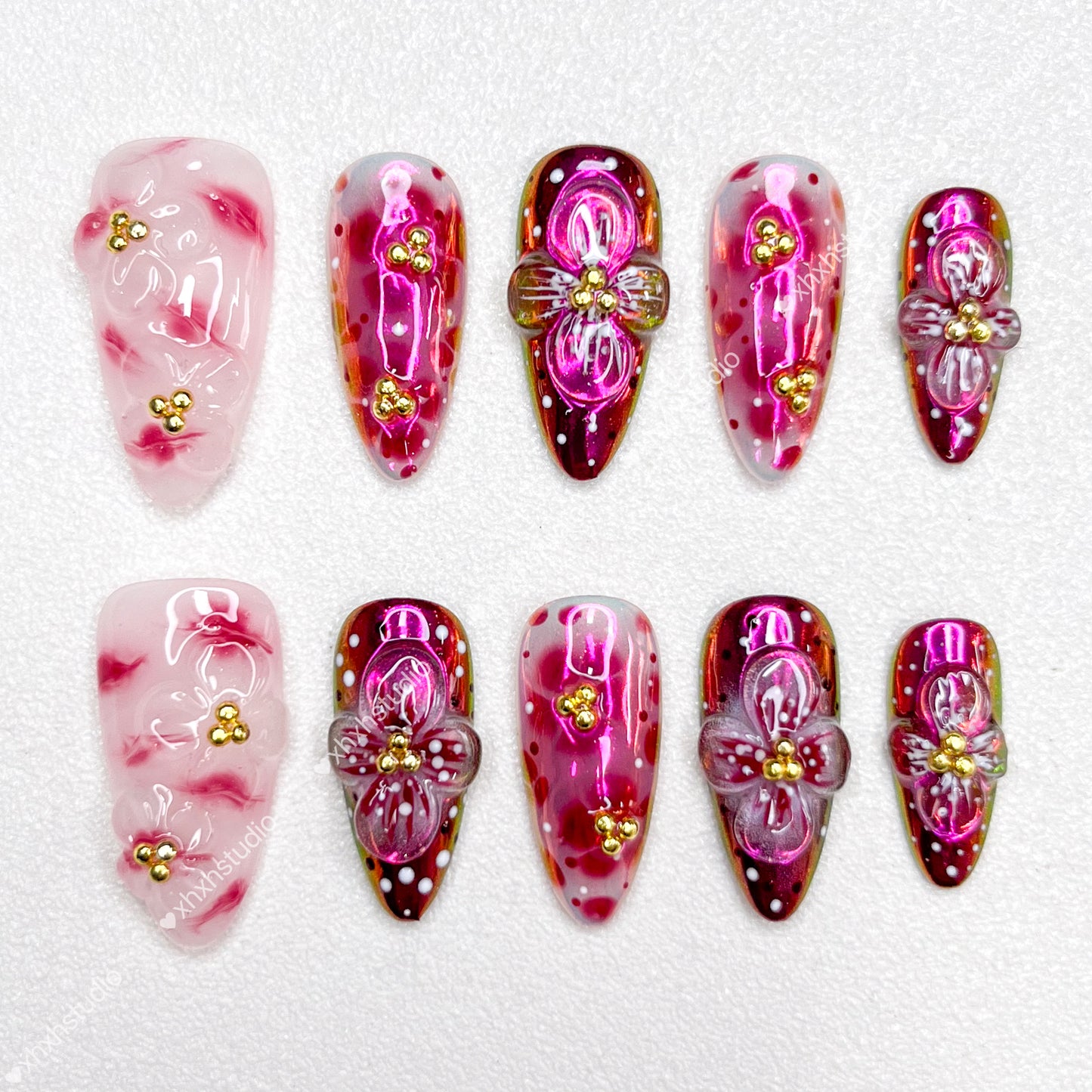 Pink - rhyme Gold - adorned Nail Art