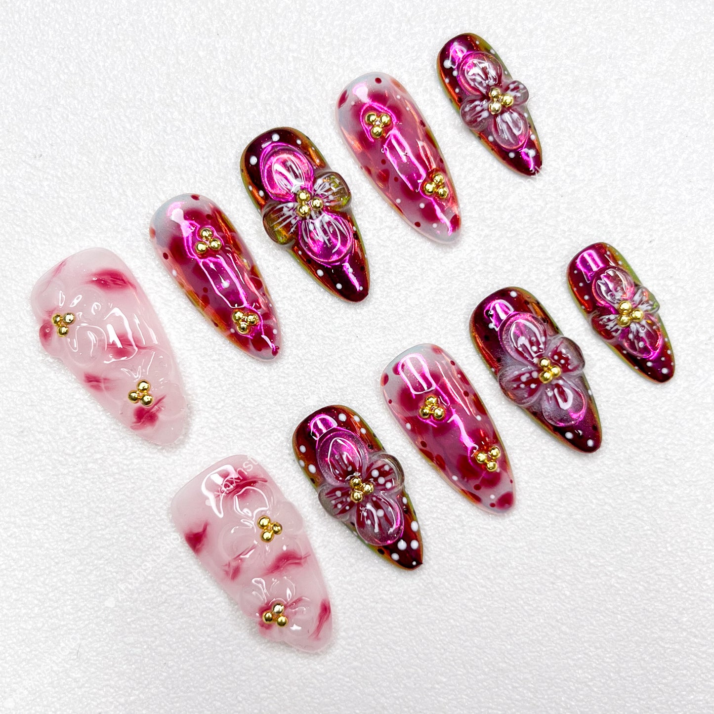 Pink - rhyme Gold - adorned Nail Art