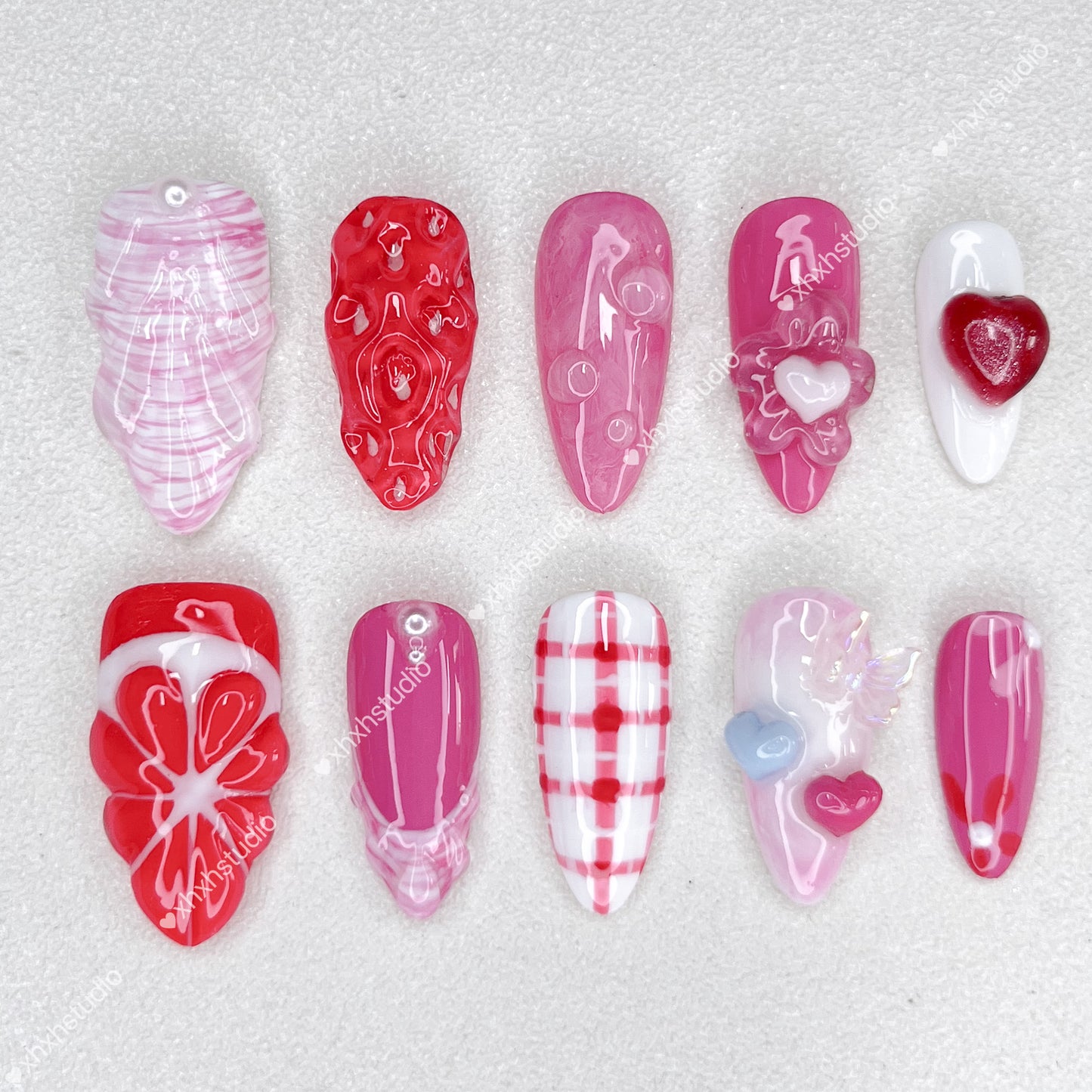 Sweet Pink Love Heart Nail Art