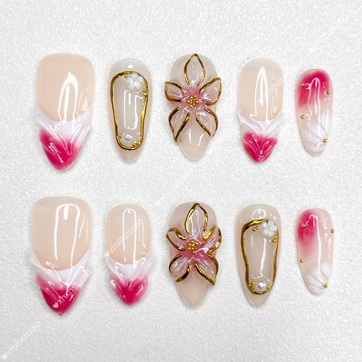 Pink - rhyme Golden Flower Nail Art
