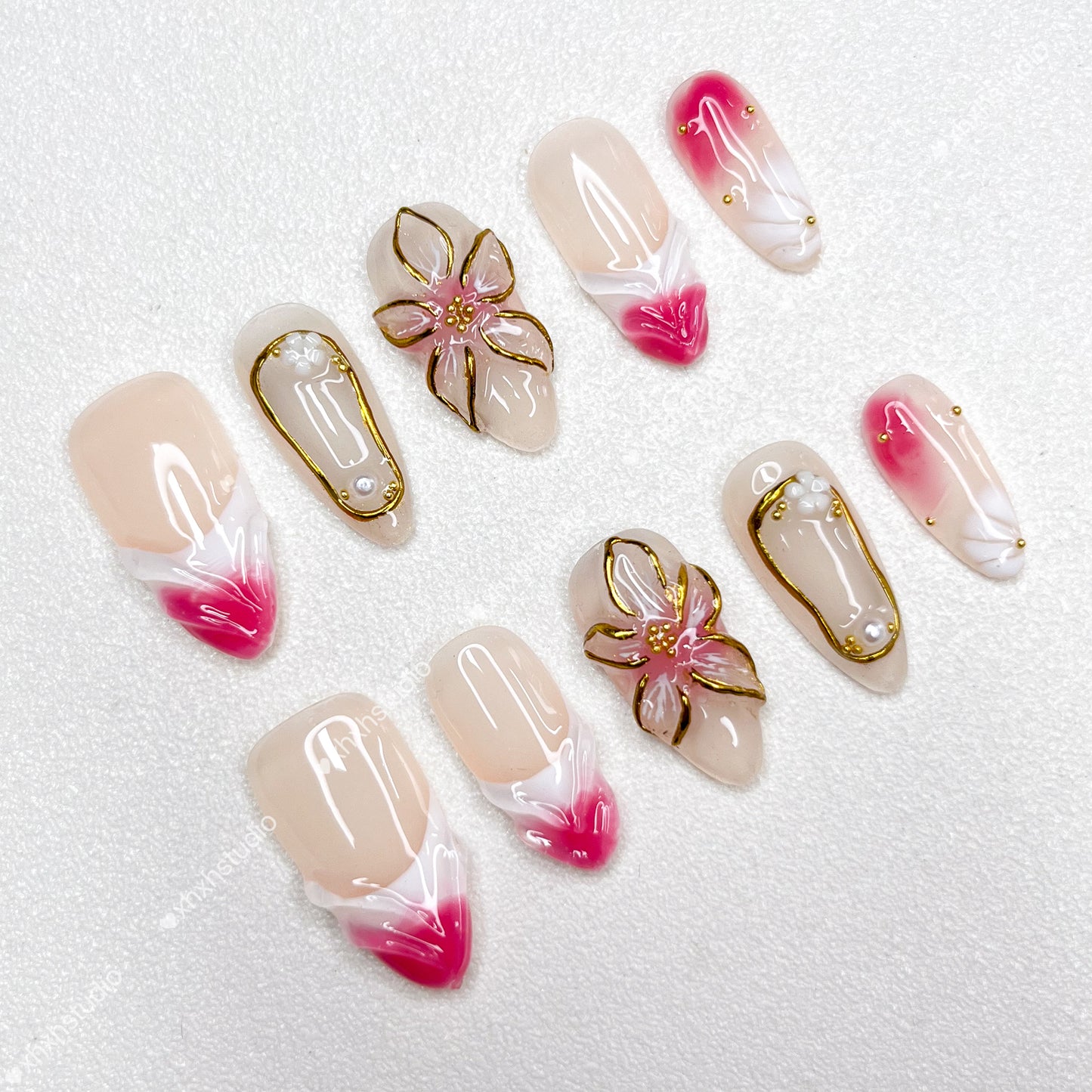 Pink - rhyme Golden Flower Nail Art