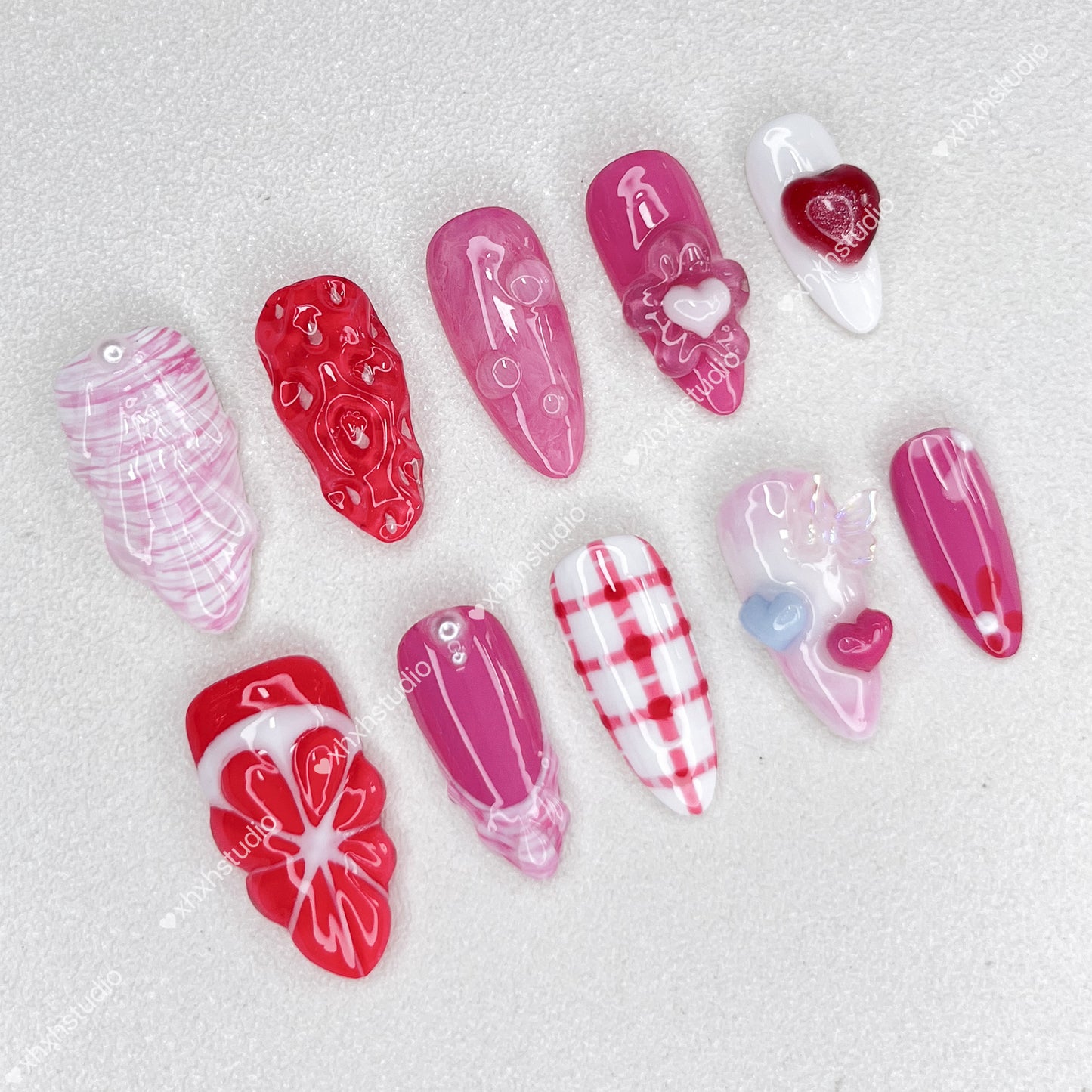 Sweet Pink Love Heart Nail Art