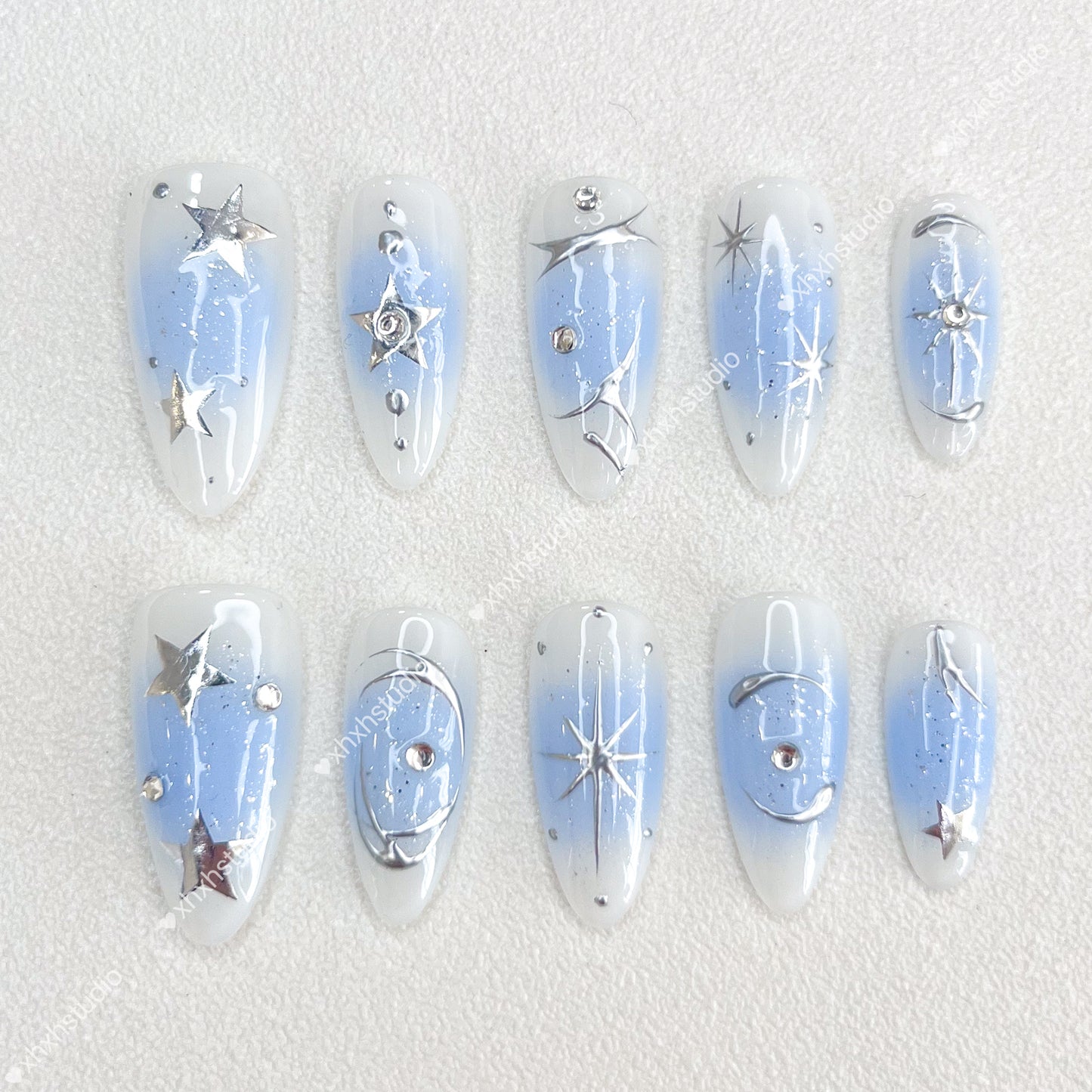Star - dream Blue - tone Nail Art