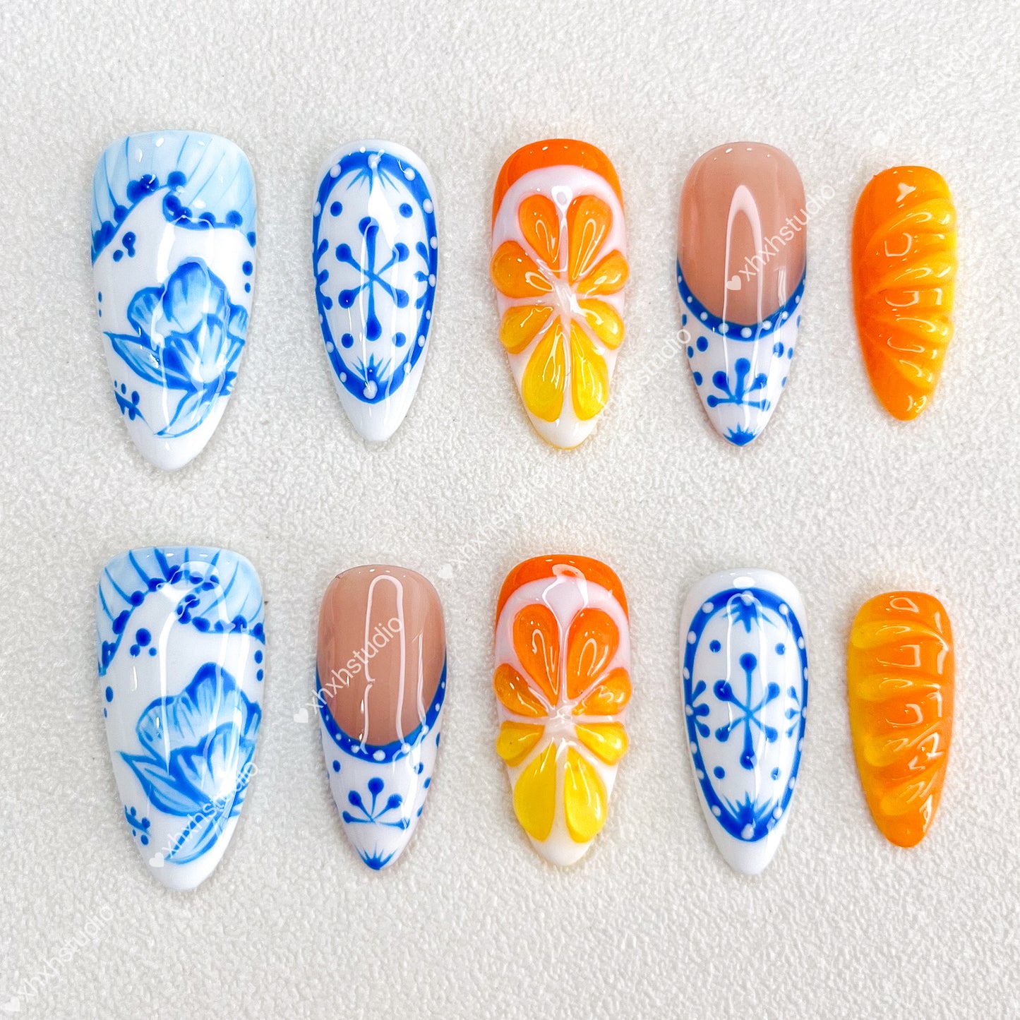 Blue - rhyme Porcelain - flower Nail Art