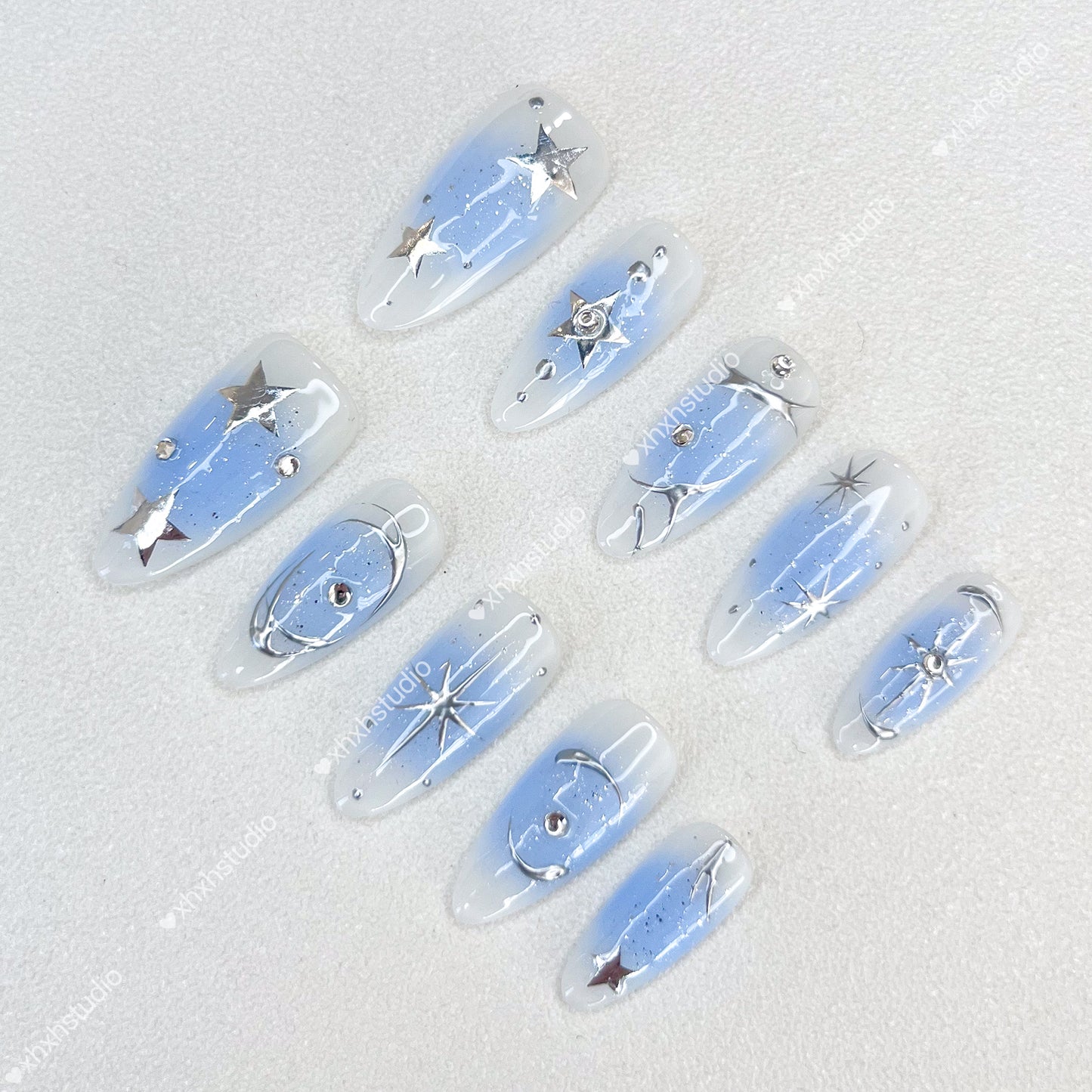 Star - dream Blue - tone Nail Art