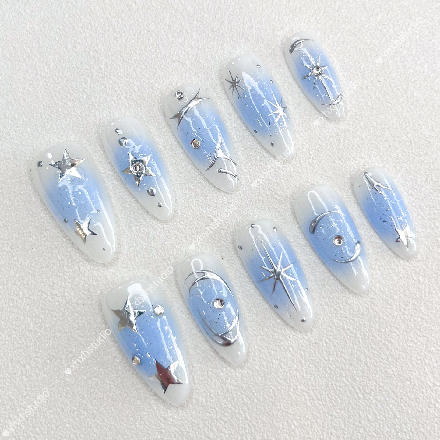 Star - dream Blue - tone Nail Art