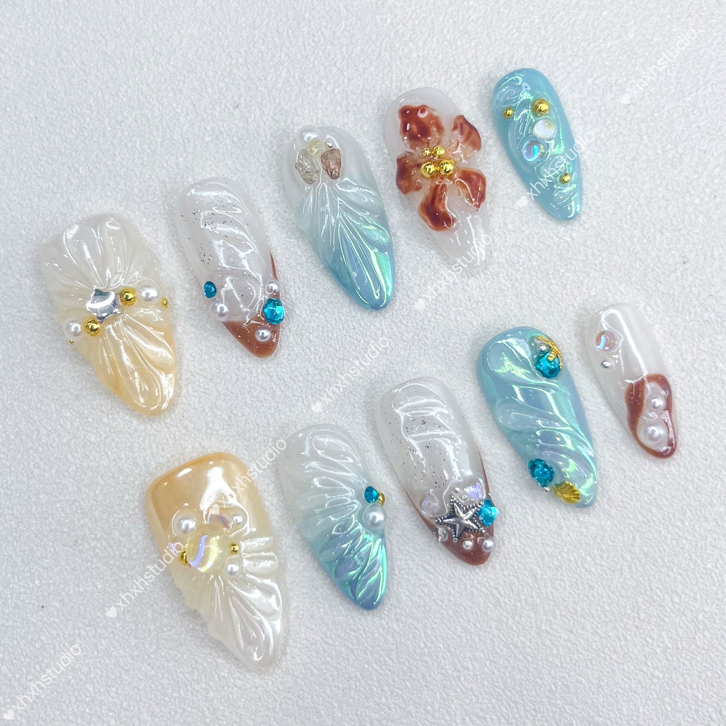 Glazed Color Marine Rhythm Nail Art