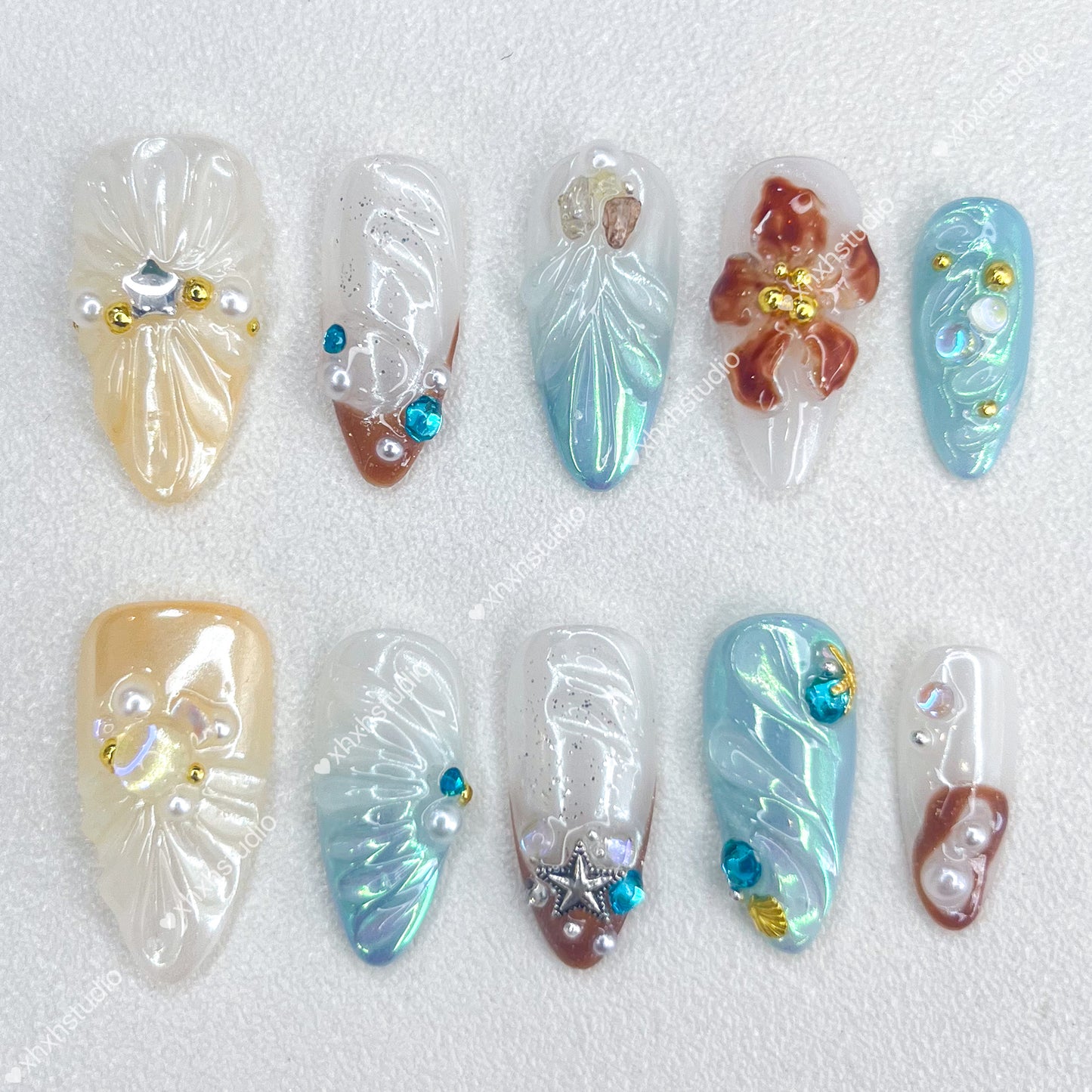 Glazed Color Marine Rhythm Nail Art