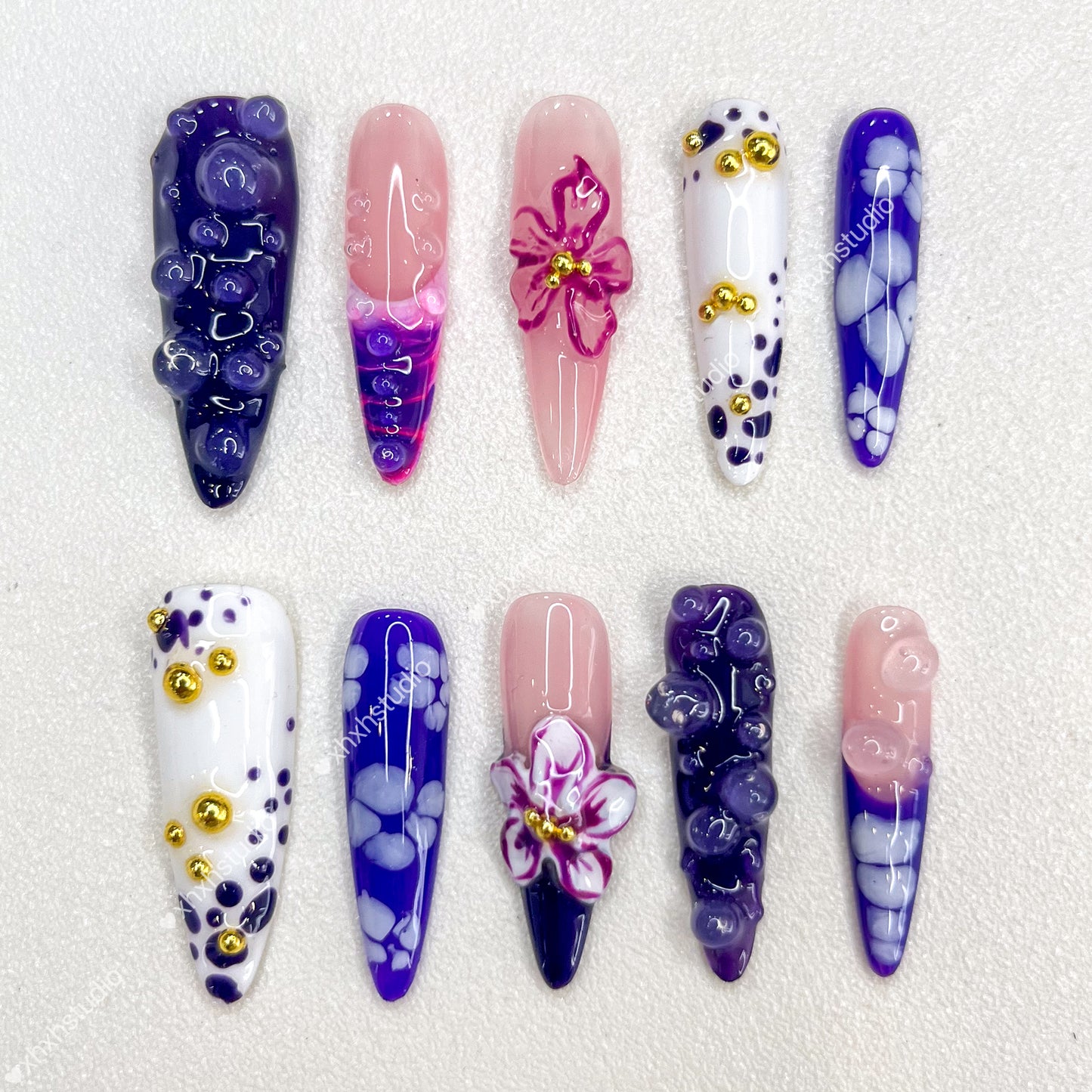 Purple - charm Flower Shadow Nail Art
