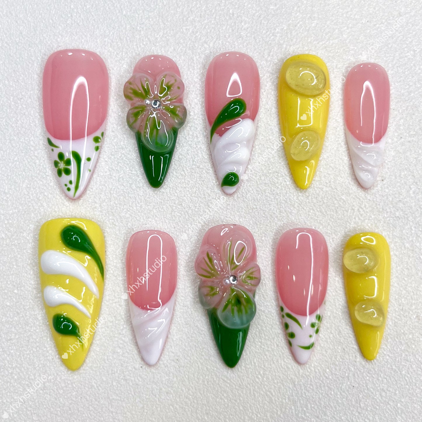 Pink - yellow Fantasy Flower Nail Art