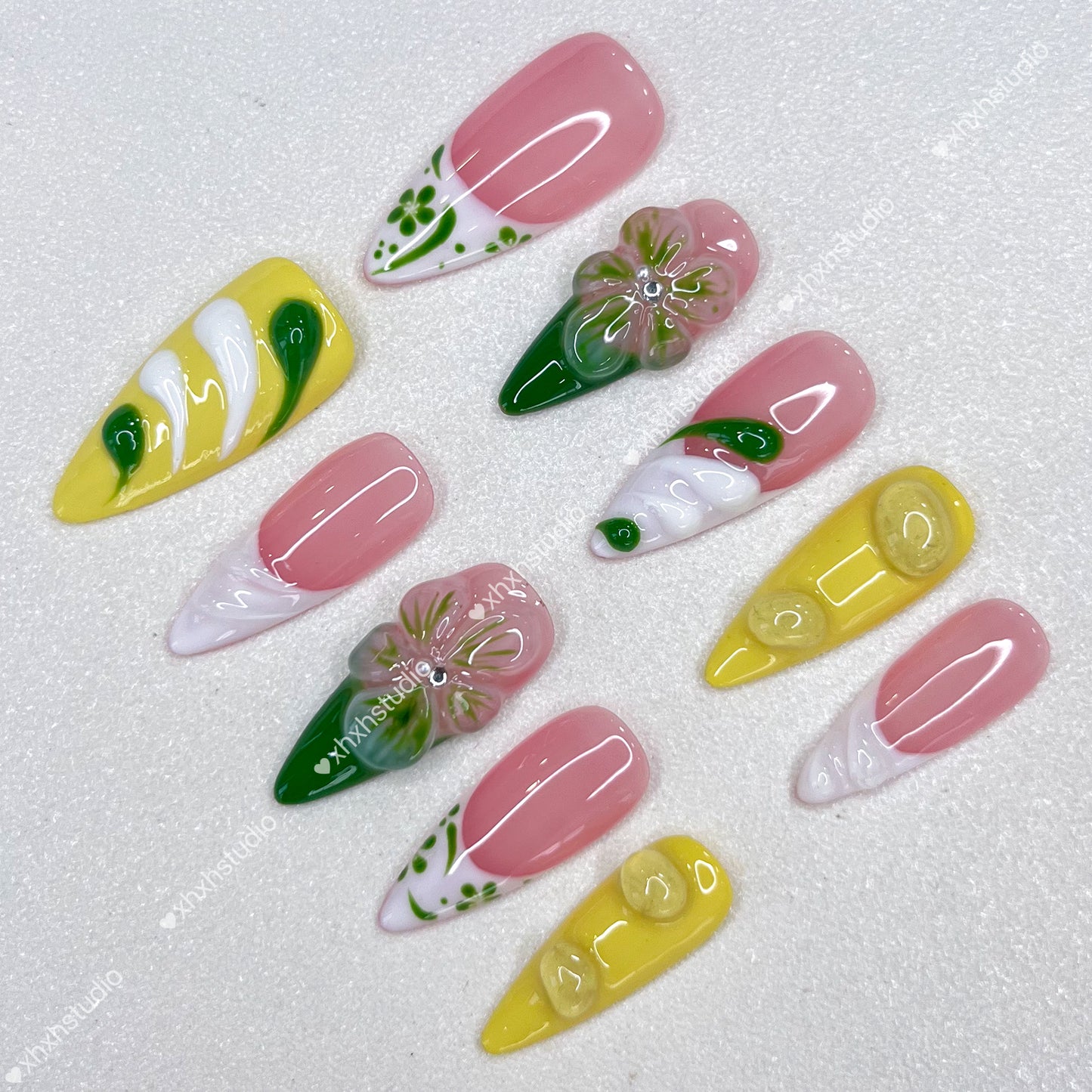 Pink - yellow Fantasy Flower Nail Art