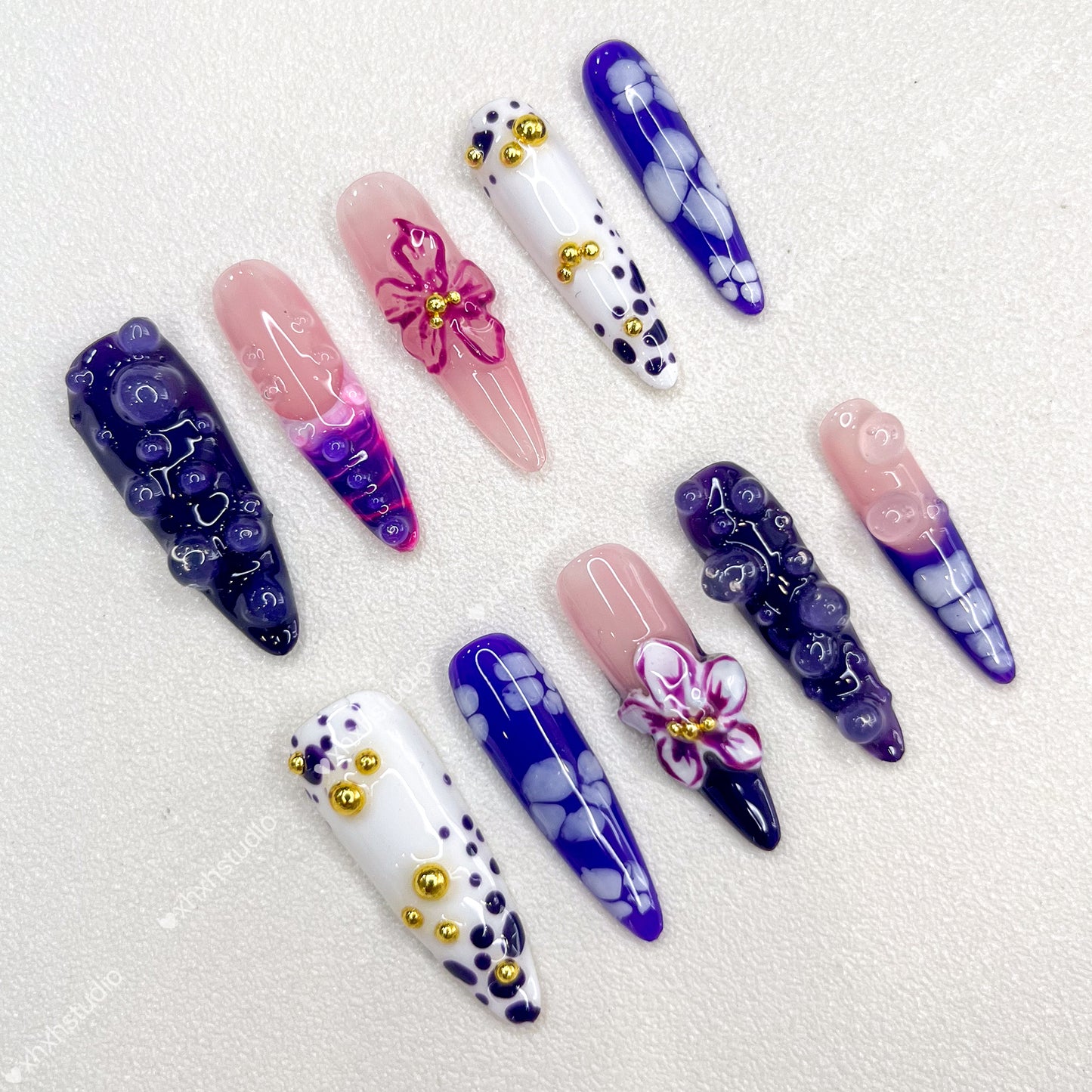 Purple - charm Flower Shadow Nail Art