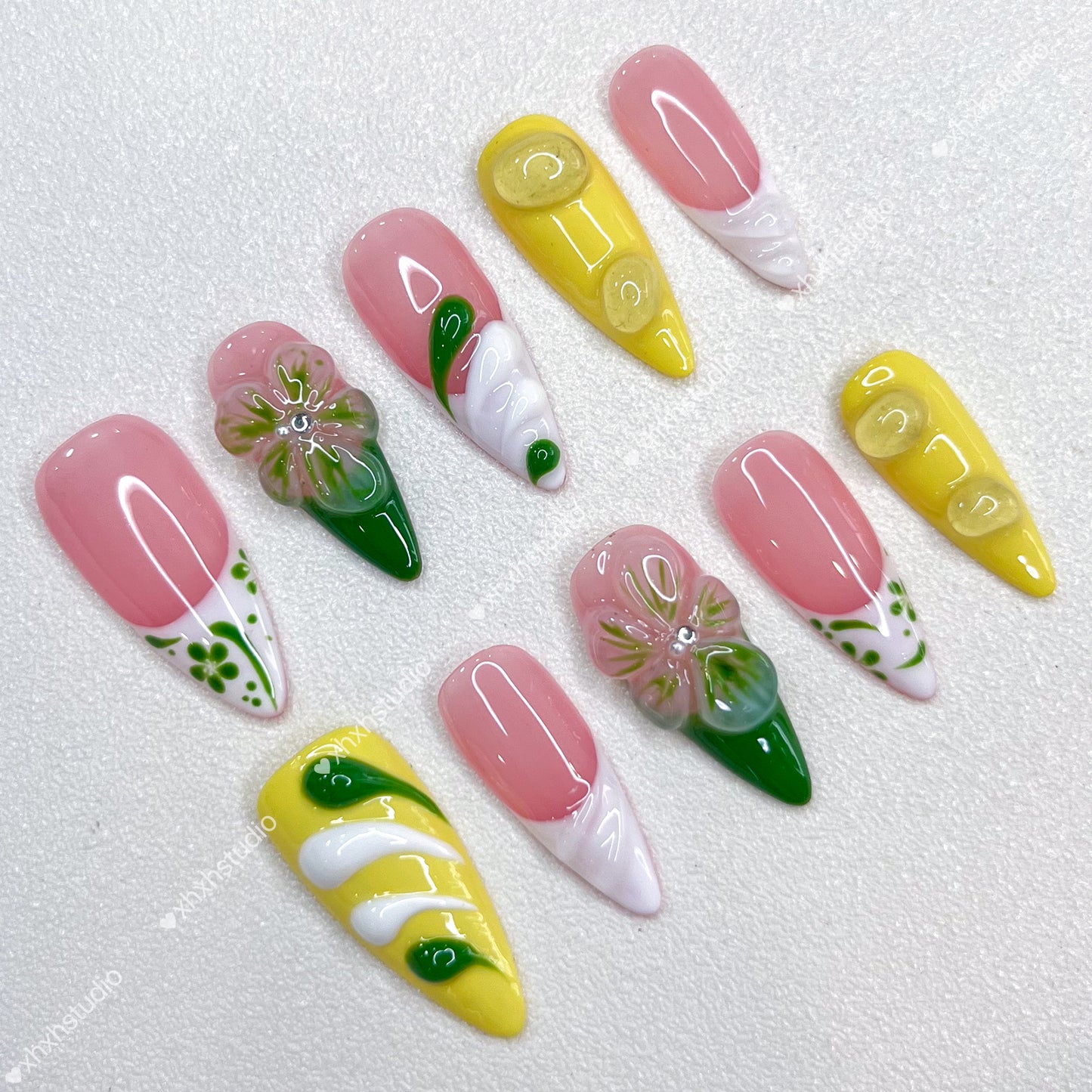 Pink - yellow Fantasy Flower Nail Art
