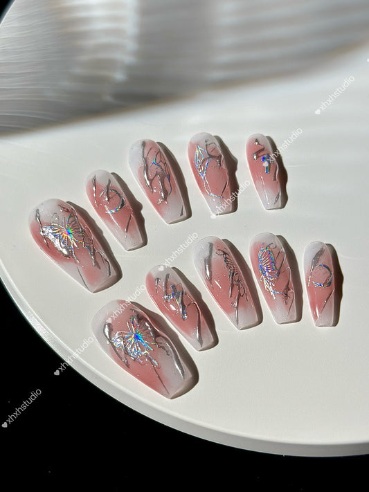 Pink Butterfly Glow Nail Art
