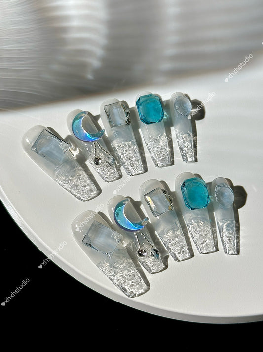 Icy - blue Starry Nail Art
