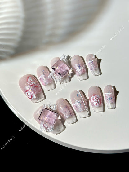 Fantasy Pink Rose Nail Art