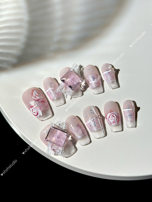 Fantasy Pink Rose Nail Art