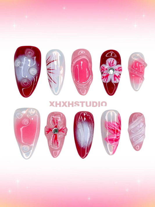 Crimson Dream Soft Color Nail Art