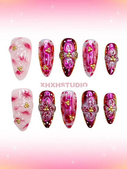 Pink - rhyme Gold - adorned Nail Art