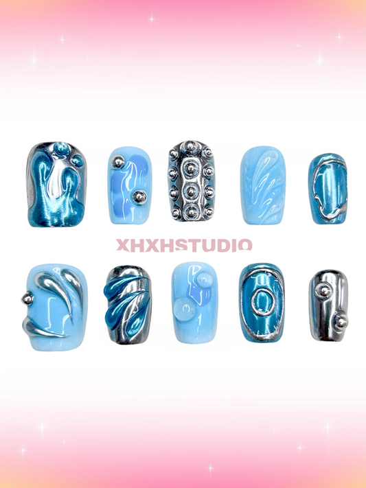 Fantasy Blue - silver Rhyme Nail Art
