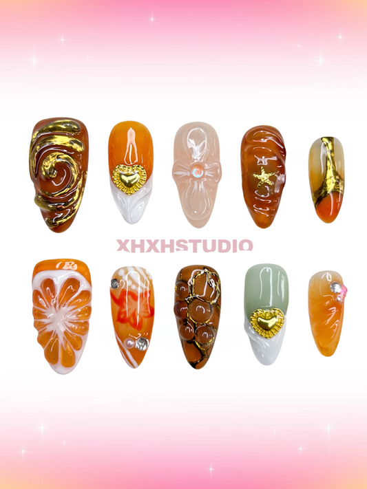 Golden - rhyme Warm Color Nail Art