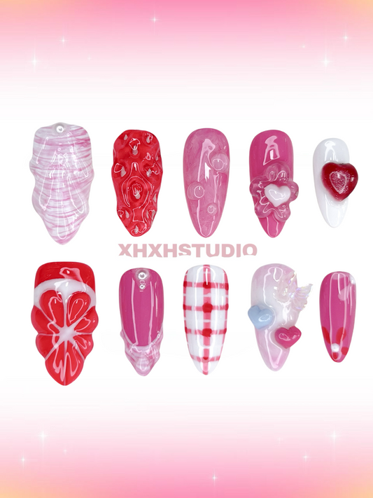 Sweet Pink Love Heart Nail Art