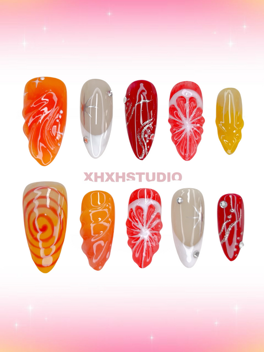 Orange - red Elegant Rhyme Nail Art