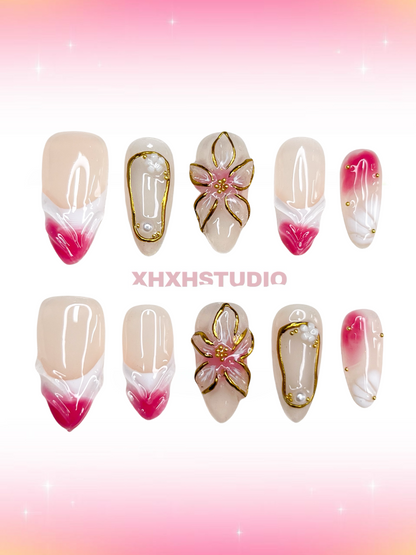 Pink - rhyme Golden Flower Nail Art