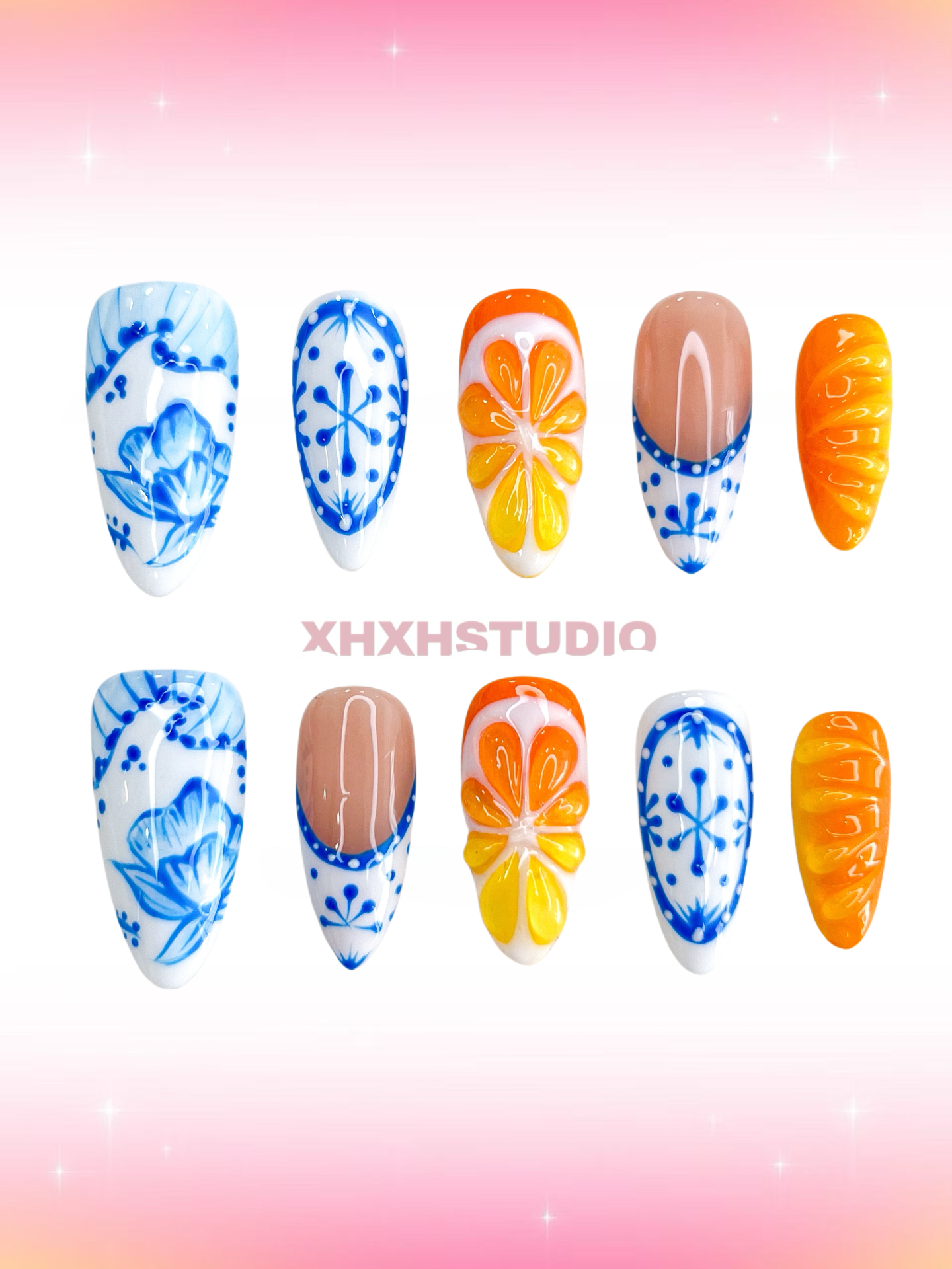Blue - rhyme Porcelain - flower Nail Art
