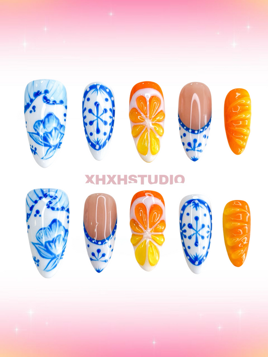 Blue - rhyme Porcelain - flower Nail Art