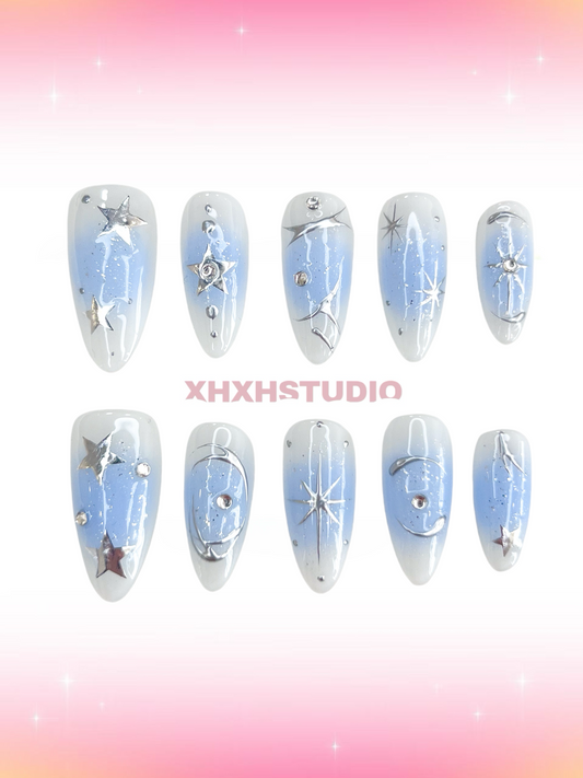 Star - dream Blue - tone Nail Art