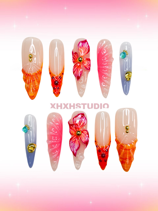 Orange - pink Dreamy Nail Art