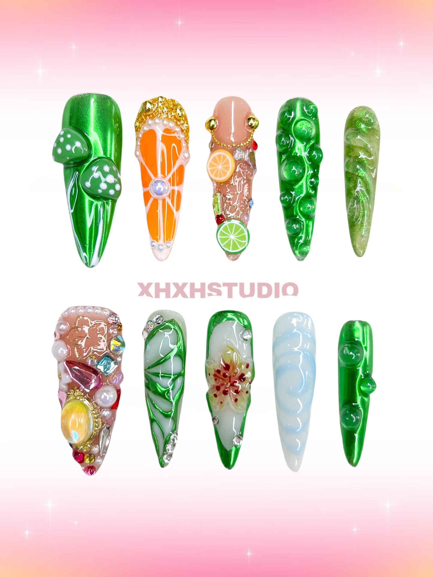 Green Field Orange - fun Nail Art