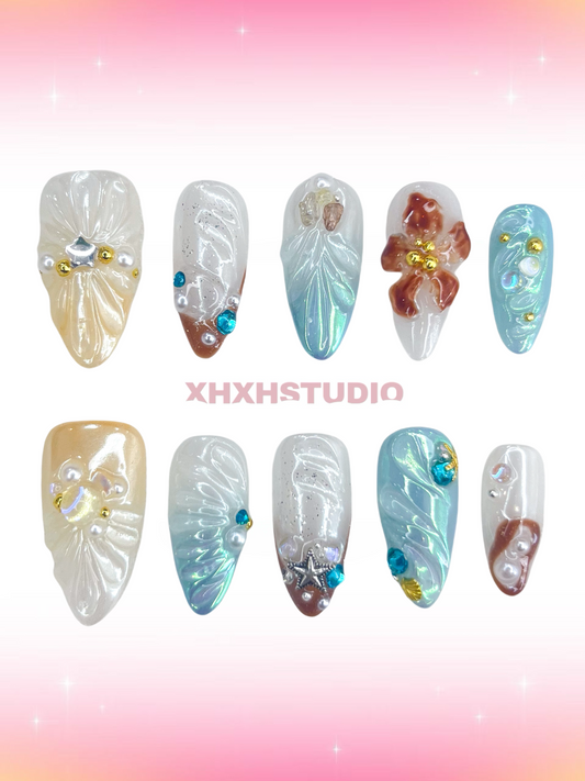 Glazed Color Marine Rhythm Nail Art