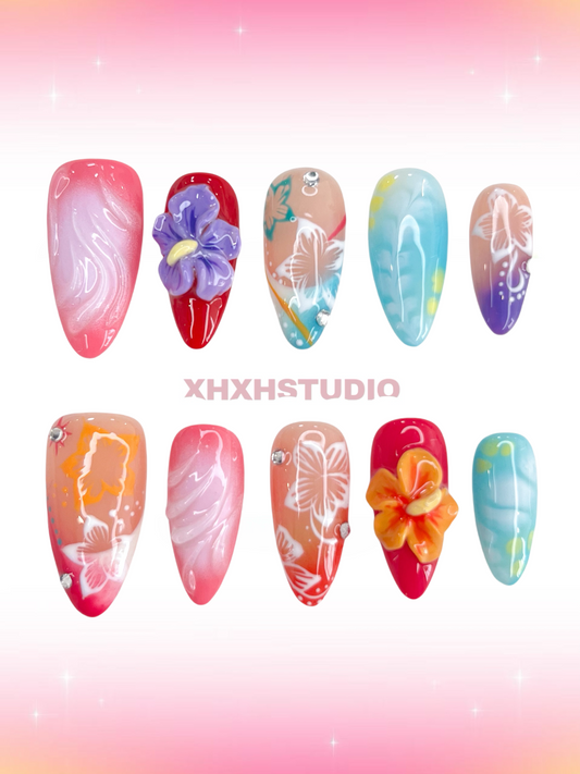 Fantasy Color Floral Nail Art