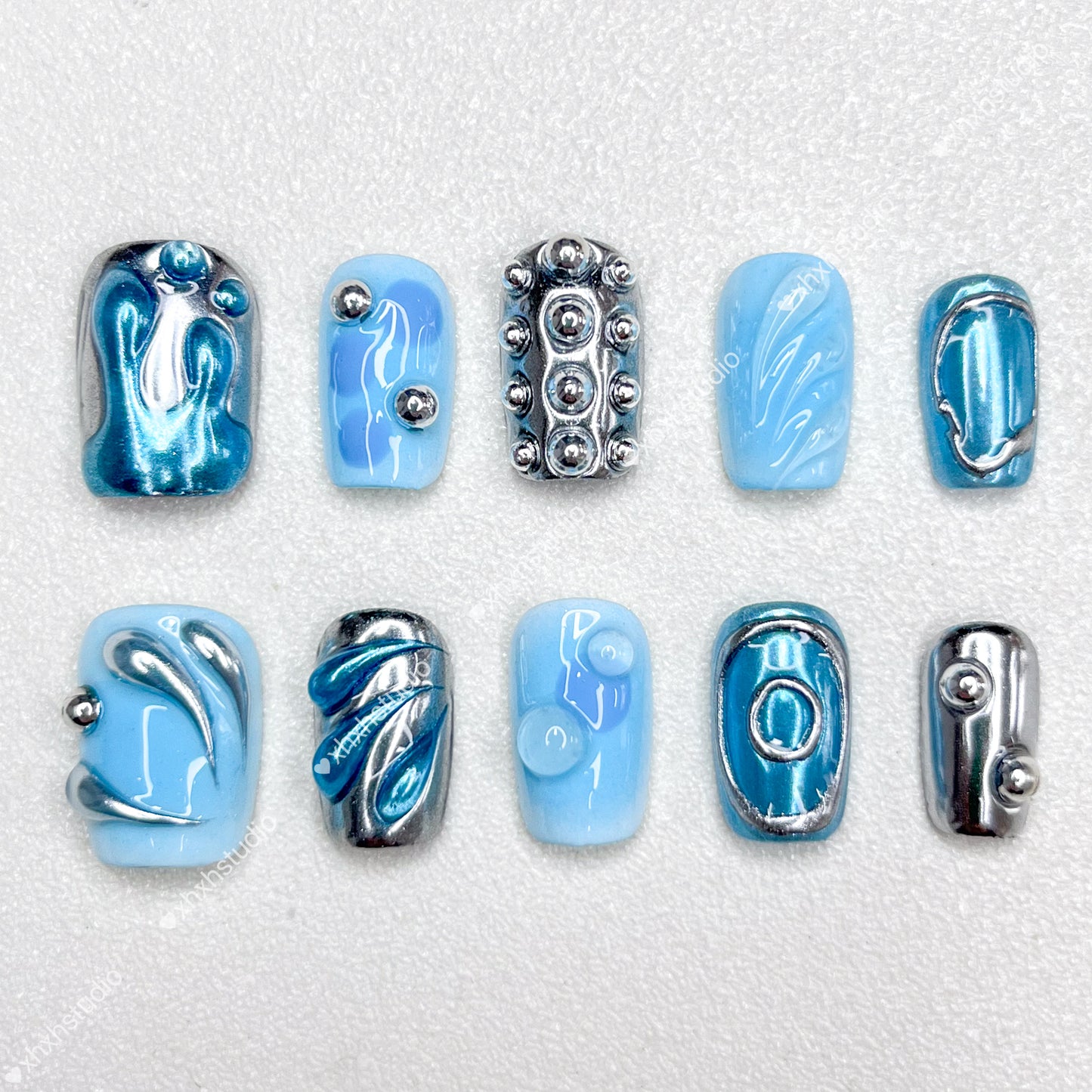 Fantasy Blue - silver Rhyme Nail Art