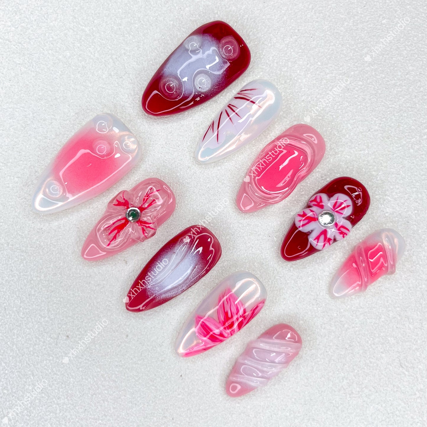 Crimson Dream Soft Color Nail Art