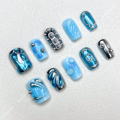 Fantasy Blue - silver Rhyme Nail Art