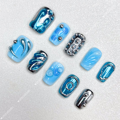 Fantasy Blue - silver Rhyme Nail Art